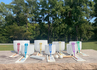 Myriad Melodies' Perfect Pitch (5 Cents) 432 Hz 6-12 Frosted White Set - 10 Chakra Tuning Forks 10 Crystal Attenuators - Protective Cases