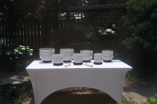 Myriad Melodies' Perfect Pitch 432 Hz Obsidian Gemstone Infused Singing Bowl Set - 2 Cases, Cushions, O-Rings, 2 Mallets 2, Suede Strikers