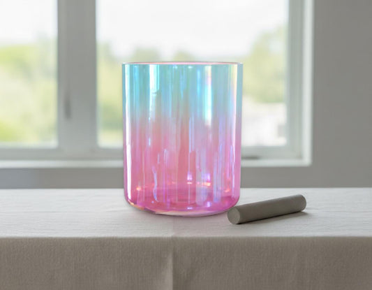 Radiant Sky Throat Chakra Perfect Pitch 432 Hz Clear Quartz 7.5" G-Note Singing Bowl - Suede Striker, O-Ring, and Padded Carry Case