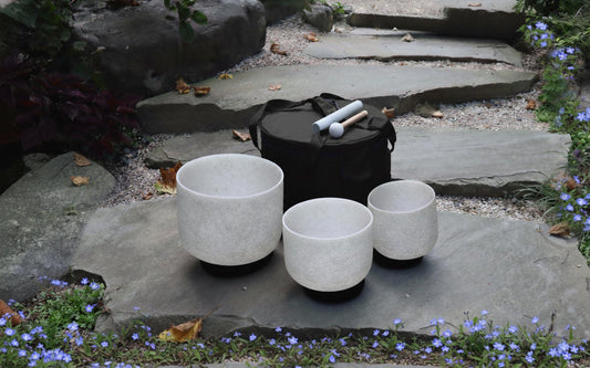 Myriad Melodies' 3pc Partial 432 Hz Obsidian Infused Perfect Pitch Singing Bowl Set - 2 Cases, Cushions, O-Rings, 2 Mallets 2, Strikers