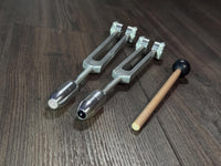 89Hz and 144Hz - Fibonacci, Golden Ration Tuning Fork Set - Gamma Binaural Beat Entrainment - Handle Extender with 10mm Crystal - Silver