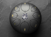 Spirit Wolf 8" Steel Tongue Drum - Black F Key - Spirit Animal, Instinct, Strength, Shamanic Drum, Ethereal Vibration, Tank Drum