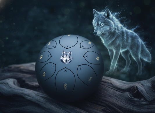 Spirit Wolf 8" Steel Tongue Drum - Black F Key - Spirit Animal, Instinct, Strength, Shamanic Drum, Ethereal Vibration, Tank Drum