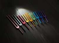 9pc Color Unweighted Set Of All 9 Solfeggio Frequencies - Silver Tuning Forks, Gemstone Boot, Gem Feet, Bio-field, Sound Vibration