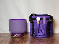 432 Hz 8" Crown Chakra Singing Bowl with Tuning Fork - Perfect Pitch B-Note Sound Bowl with Matching Color Cushion and Light Up Striker