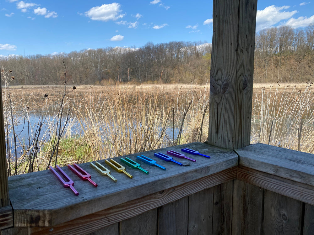 Myriad Melodies' Unweighted Set Of All 9 Solfeggio Frequencies Best Tuning Forks For Vibration With Individually Marked Bags and Strikers