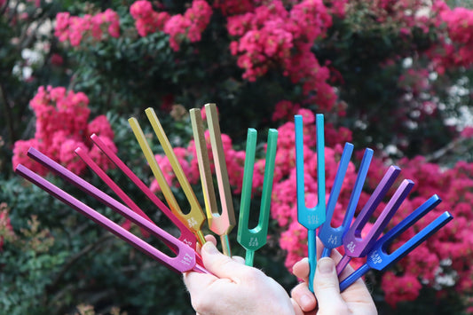 Myriad Melodies' Unweighted Set Of All 9 Solfeggio Frequencies Best Tuning Forks For Vibration With Individually Marked Bags and Strikers