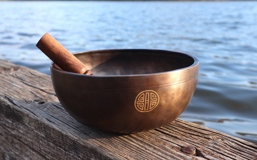 432Hz 10" Himalayan Thick Style Singing Bowl - Premium Quality Sound - Om Mani Padme Hum Inscribed - Sound Bowl, Cushion, Mallets, Striker