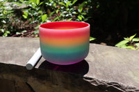 432hz Rainbow - 8” Crystal Singing Bowl And Padded Carry Case - 99% Quartz Crystal, O-Ring, Suede Striker, With Padded Carry Case