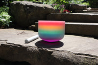 432hz Rainbow - 8” Crystal Singing Bowl And Padded Carry Case - 99% Quartz Crystal, O-Ring, Suede Striker, With Padded Carry Case