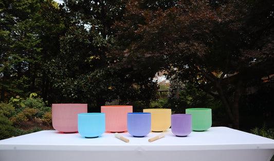 Myriad Melodies' Perfect Pitch 432 Hz Frosted Chakra Color Singing Bowl Set - 1 Heavy Duty Case, 2 Mallets, Bio-field,