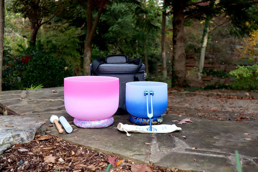 432 Hz 10" Heart and 8" Third Eye Chakra Singing bowl - Third Eye Chakra Tuning Fork - Mallet, Suede Striker, Carry Case, Sound Vibration