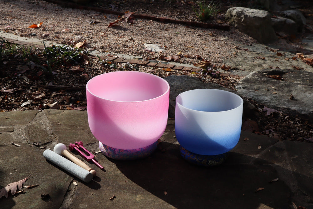 432 Hz 10" Heart and 8" Third Eye Chakra Singing bowl - Third Eye Chakra Tuning Fork - Mallet, Suede Striker, Carry Case, Sound Vibration
