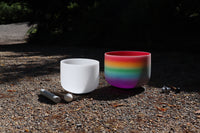 528 Hz 8" White Light Root Chakra and 432 Hz 10" Rainbow Heart Chakra Bundle with Tuning Fork - Mallet, Suede Striker, Case, Sound Vibration