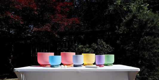Myriad Melodies' Perfect Pitch (5 Cents) 432 Hz Chakra Color Singing Bowl Set - 2 Cases, Cushions, O-Rings, 2 Mallets 2, Suede Strikers,