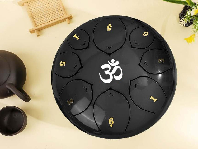 OM Mantra 8" Steel Tongue Drum - Ethereal Drum, Tank Drum, Yoga, Mediation, Shamanic Drumming, Drum Circle, ASMR, Healing Vibration - Myriad Melodies