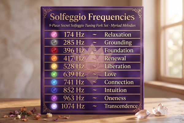 Solfeggio frequencies chart from 174 Hz through 1074 Hz
