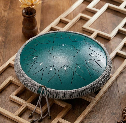 Harmonic Lotus 14" Steel Tongue Drum with Carry Case - 15 Note C Tune