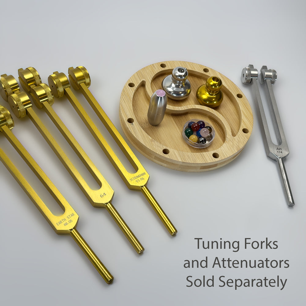 Eight-piece Yin Yang bamboo tuning fork holder close-up