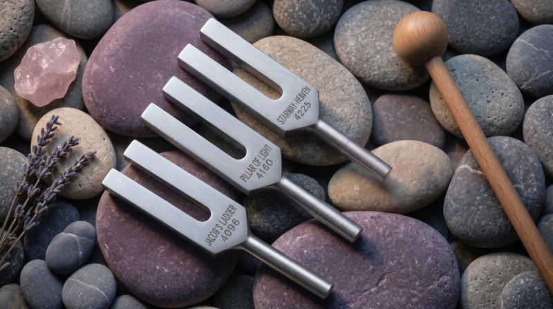 Three-piece Angel Tuner tuning fork set for sound healing and meditation