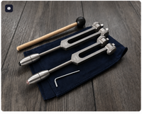 Gray Yin 256 Hz and Yang 384 Hz weighted tuning forks with Rose Quartz and Black Onyx crystal attenuator handles