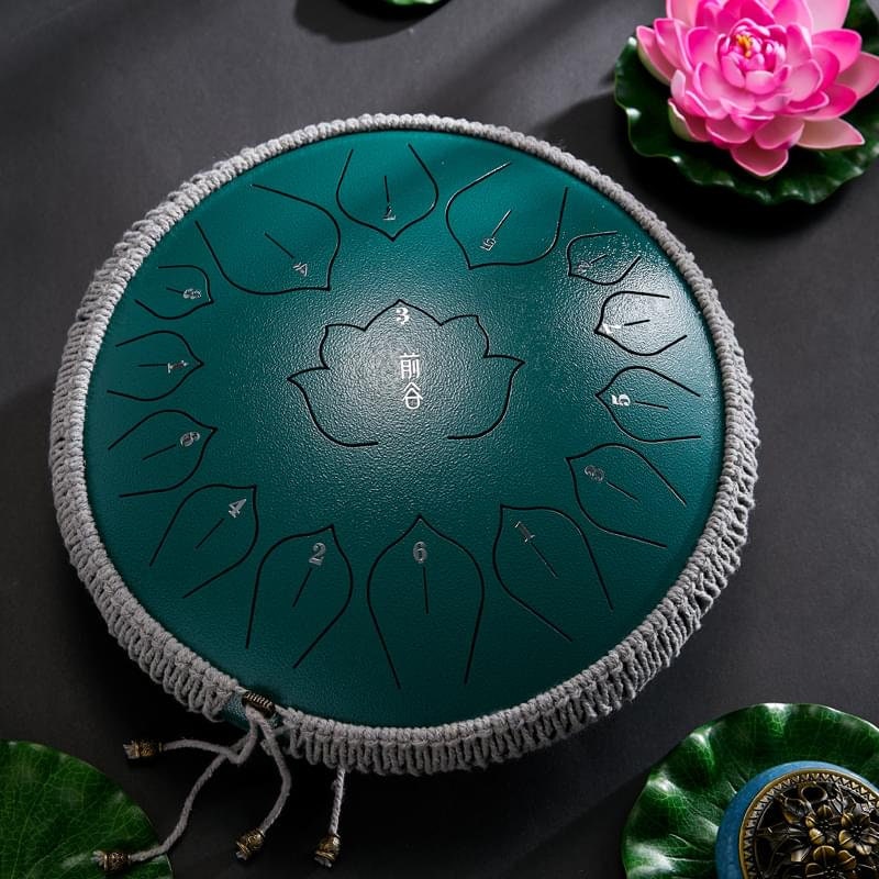 Harmonic Lotus 14" Steel Tongue Drum with Carry Case - 15 Note C Tune