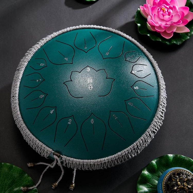 Harmonic Lotus 14" Steel Tongue Drum with Carry Case - 15 Note C Tune