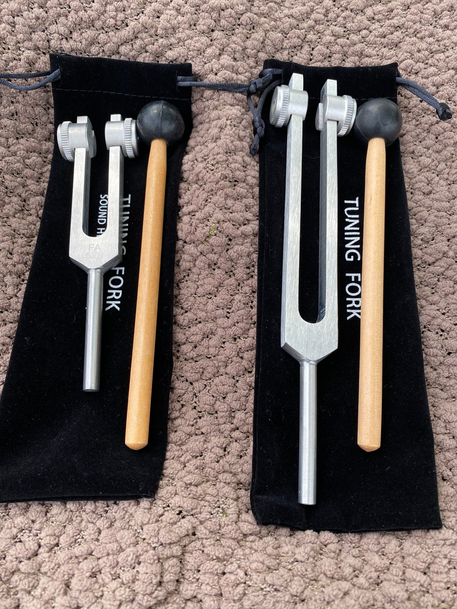 Weighted 174 Hz and 528 Hz Pair Silver Weighted anodized aluminum Tuning Forks - Attenuator Handle Extender with 10mm Crystal
