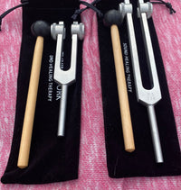 Weighted 174 Hz and 528 Hz Pair Silver Weighted anodized aluminum Tuning Forks - Attenuator Handle Extender with 10mm Crystal