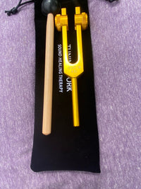 Gold FInish 432 Hz ad 528 Hz Set Best Tuning Forks for Vibration - Attenuator Handle Extender with 10mm Crystal