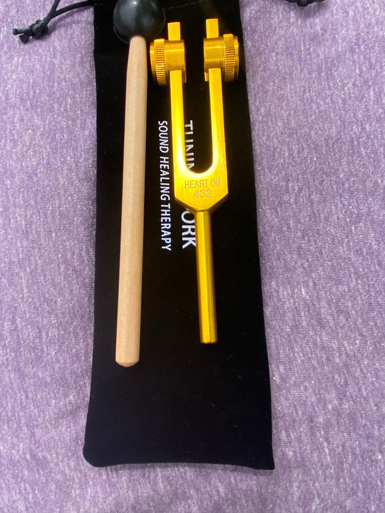Gold FInish 432 Hz ad 528 Hz Set Best Tuning Forks for Vibration - Attenuator Handle Extender with 10mm Crystal