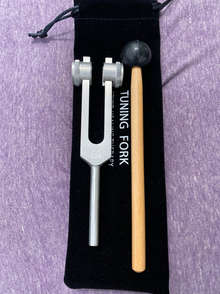 Weighted 174 Hz and 528 Hz Pair Silver Weighted anodized aluminum Tuning Forks - Attenuator Handle Extender with 10mm Crystal