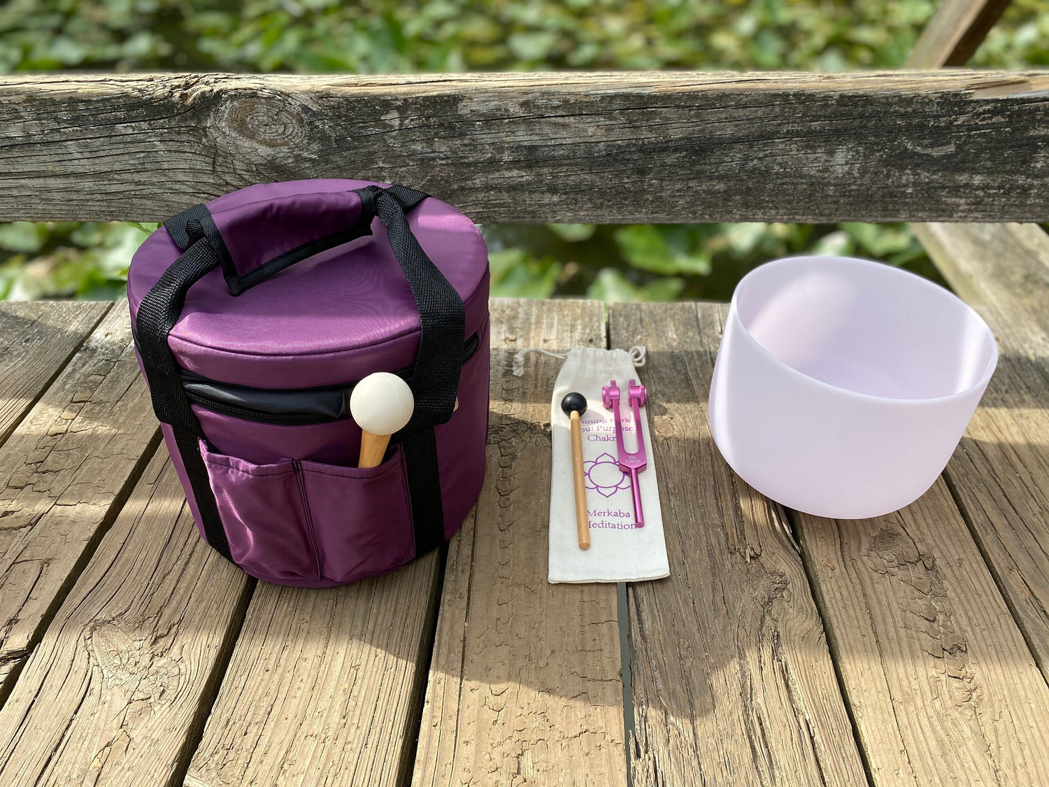 Heart Chakra and Merkaba Soul Purpose Tuning Fork Bundle - Perfect Pitch - Morganite Gemstone Infused, F-Note, Carry Bag, Gift For Her