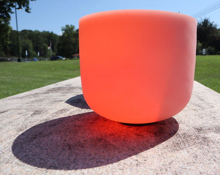 432Hz 8" Sacral Chakra D Note 99.9% Quartz Crystal Singing Bowl - 5 Cents Perfect Pitch, Frosted, Rubber Mallet, With Case