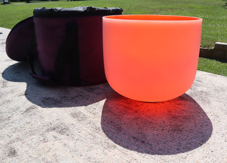 432Hz 8" Sacral Chakra D Note 99.9% Quartz Crystal Singing Bowl - 5 Cents Perfect Pitch, Frosted, Suede Striker, With Case