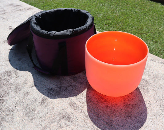 432Hz 8" Sacral Chakra D Note 99.9% Quartz Crystal Singing Bowl - 5 Cents Perfect Pitch, Frosted, Suede Striker, With Case