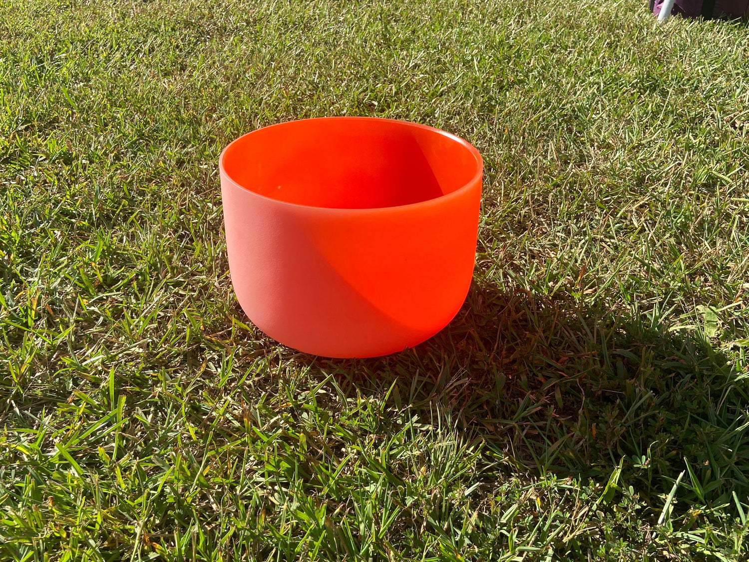 432Hz 10" Orange Frosted Sacral Chakra D Note 99.9% Quartz Crystal Singing Bowl, Suede Striker, With Padded Carry Case, 528 Hz Tuning Fork