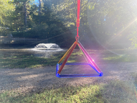 6” Rainbow Quartz Crystal Singing Pyramid Sound Vibration Musical Instrument With Crystal Striker And Padded Carry Case