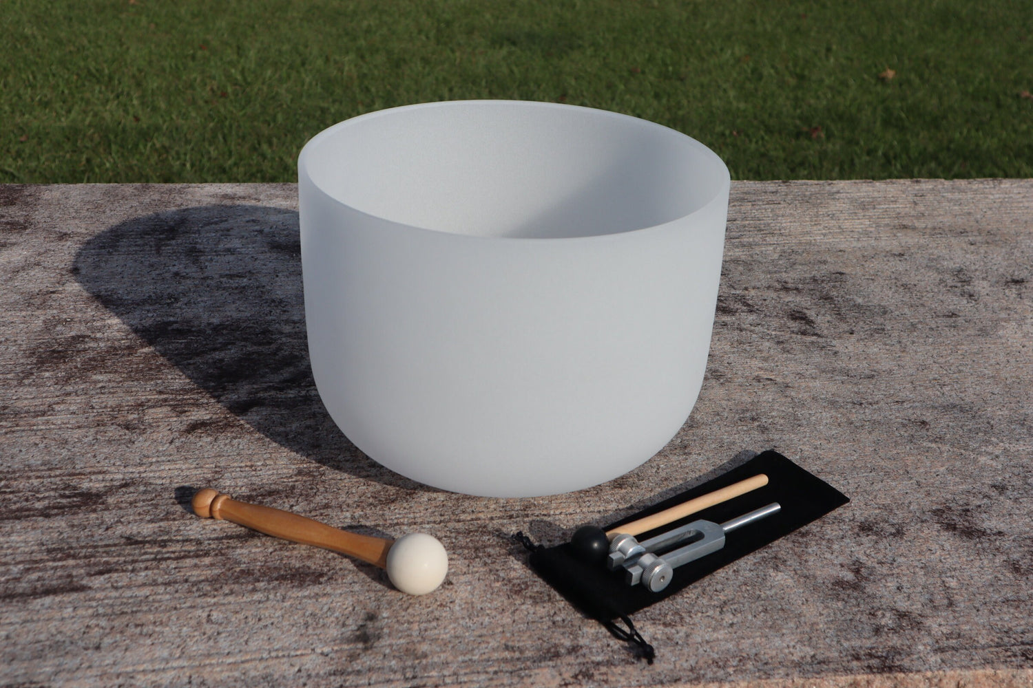 432 Hz 12" Crystal Singing C Note Bowl And Solfeggio With 528 Hz Tuning Fork - 99.99% Quartz Crystal - One Mallet, O-ring, Purple Case