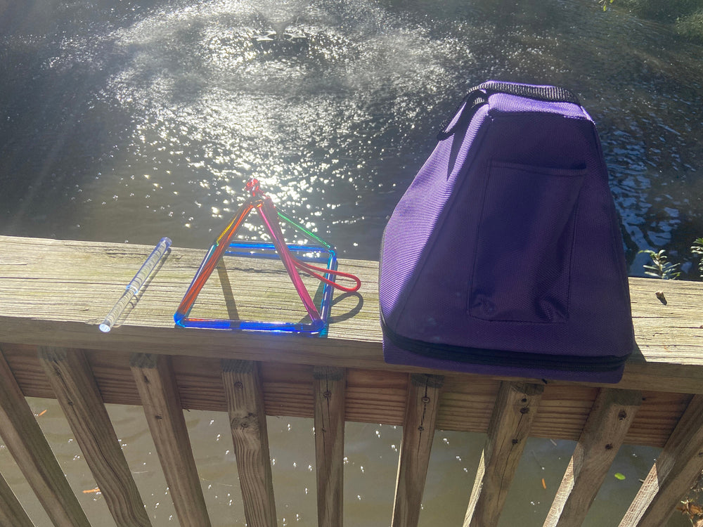 8” Rainbow Quartz Crystal Singing Pyramid Sound Vibration Musical Instrument With Crystal Striker And Padded Carry Case