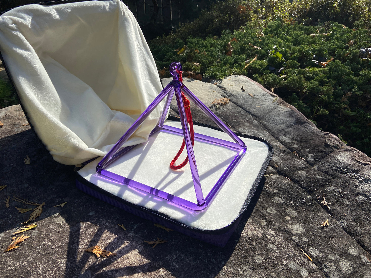 8" Purple Quartz Crystal Singing Pyramid - Sound Vibration - Musical Instrument With Crystal Striker And Padded Carry Case