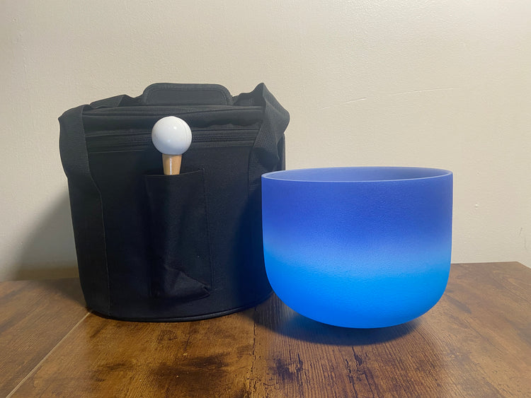 Aquarian - 432 Hz 8" Throat Chakra G Note Quartz Crystal Sining Bowl, Mallet, O-Ring, Carry Case