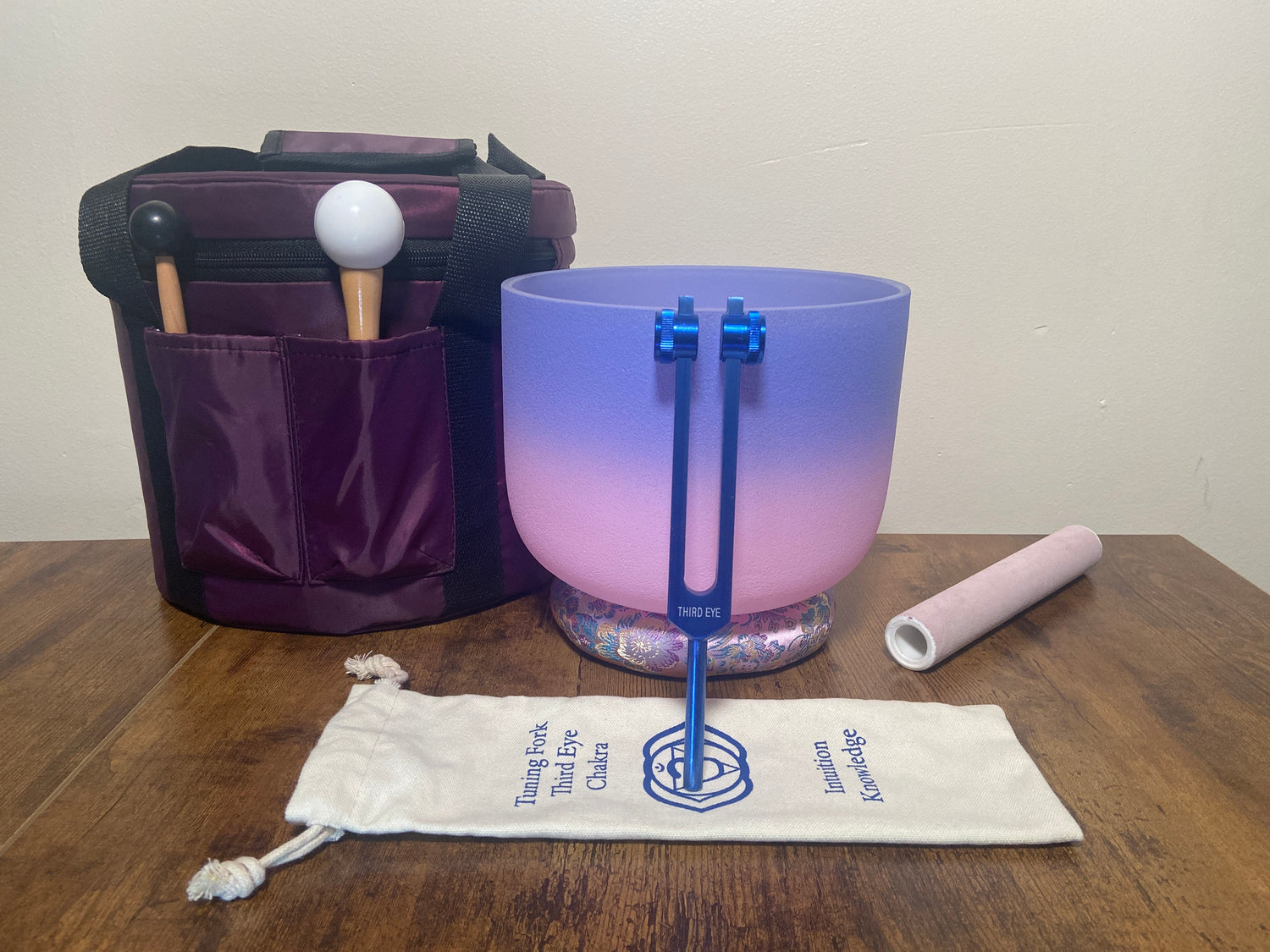 3rd Eye Chakra Tuning Fork And High Vibrational 3rd Eye 8" Crystal Singing Bowl 432HZ A-Note w/ Bag Bundle, Gift For Her