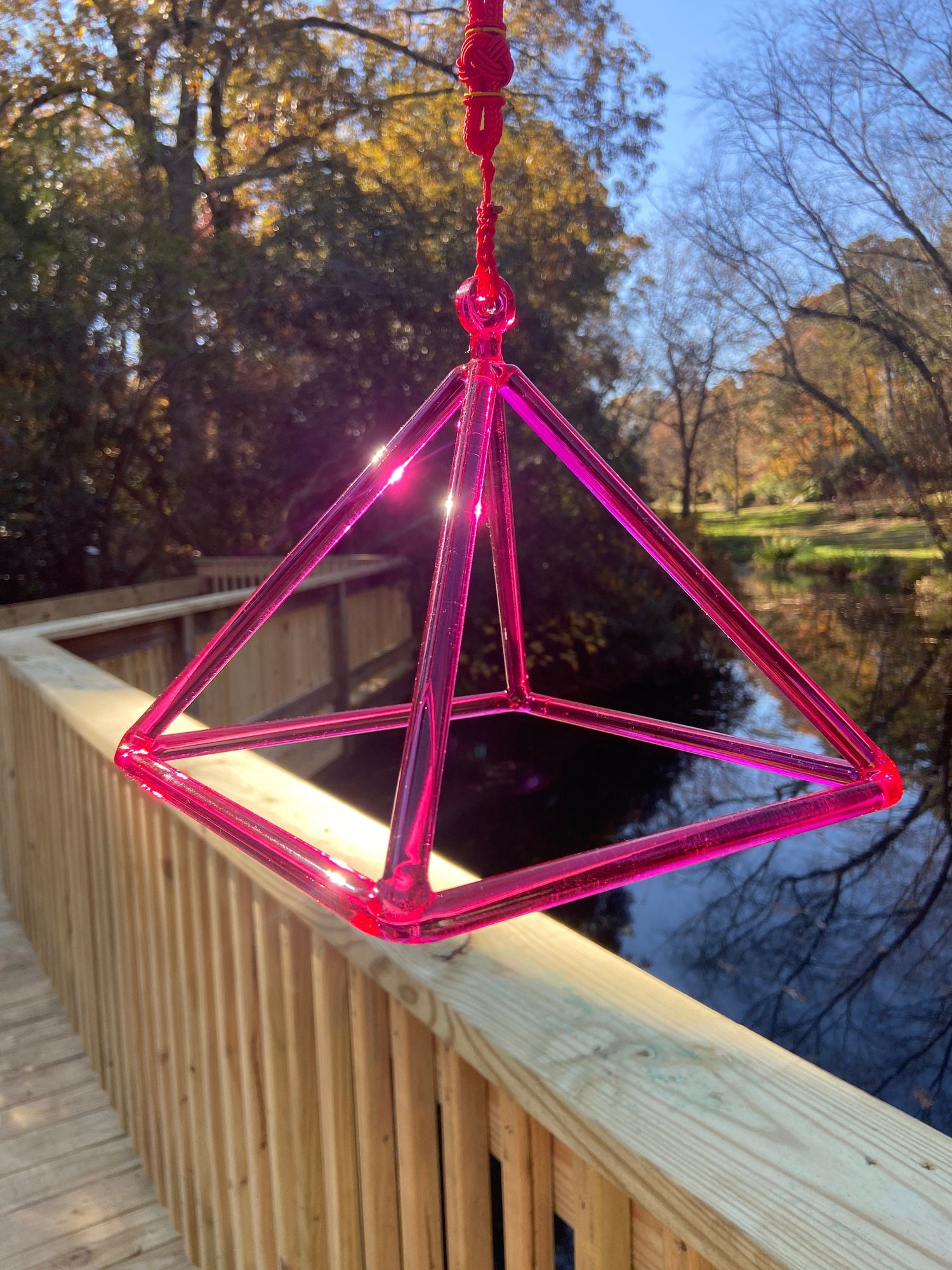 8" Pink Quartz Crystal Singing Pyramid Sound Vibration Musical Instrument With Crystal Striker And Padded Carry Case