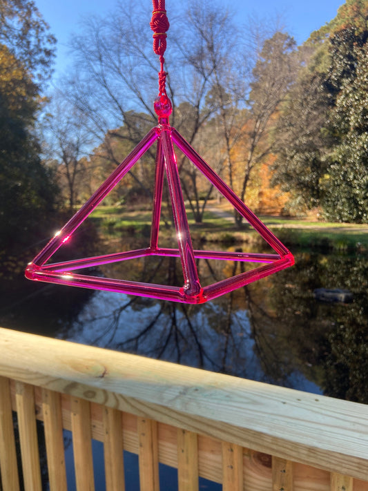 8" Pink Quartz Crystal Singing Pyramid Sound Vibration Musical Instrument With Crystal Striker And Padded Carry Case