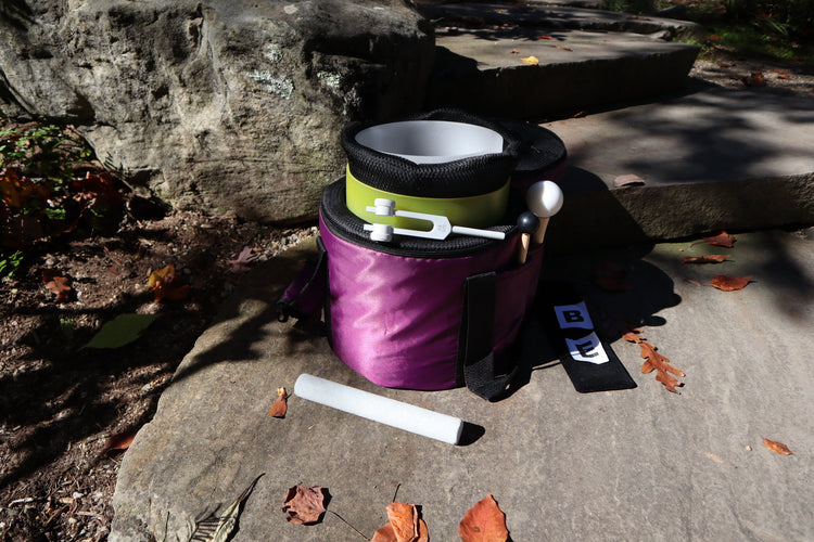 Lemongrass Bowl and 528 Hz Solfeggio Tuning Fork Bundle - Solar Plexus and 7" Crown Chakra Bowls, Mallet, O-Ring, Carry Case