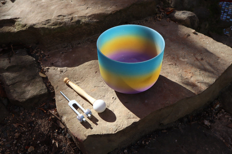 Agave - 432Hz 8" Throat Chakra G Note Crystal Singing Bowl - Mallet, Silver Padded Carry Case, 528 Hz Solfeggio Tuning Fork