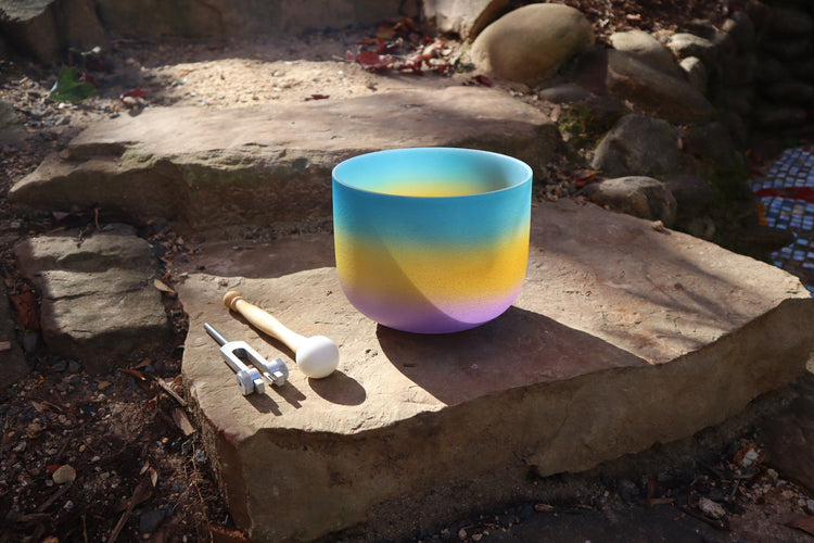Agave - 432Hz 8" Throat Chakra G Note Crystal Singing Bowl - Mallet, Silver Padded Carry Case, 528 Hz Solfeggio Tuning Fork