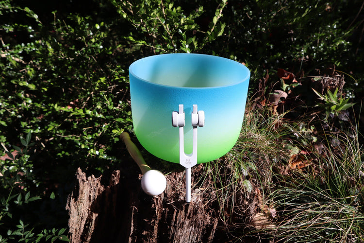 Earthly Heaven - 432Hz 8" Throat Chakra G Note Crystal Singing Bowl - Mallet, Padded Carry Case, 528 Hz Solfeggio Tuning Fork