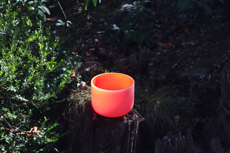 432Hz 8" Sacral Chakra D Note 99.9% Quartz Crystal Singing Bowl - 5 Cents Perfect Pitch, Frosted, Rubber Mallet, With Case